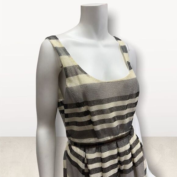 BCBG Striped Black & Gray Sleeveless Belted Dress - Picture 3 of 5